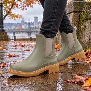 Hunter WFS2100RMA Refined Stitch Chelsea Rain Boots Olive Green Womens 8